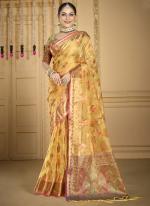 Organza Yellow Festival Wear Weaving Saree